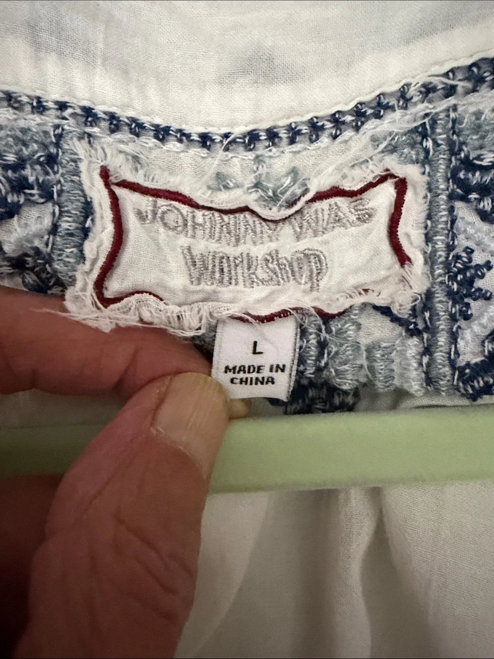 Johnny Was White Tunic with Navy & Light Blue Embroidery - Picture 3 of 4